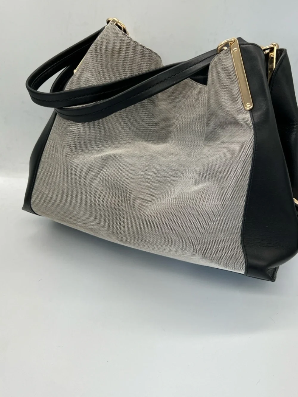 Coach Gray Canvas with Black Leather Shoulder Bag